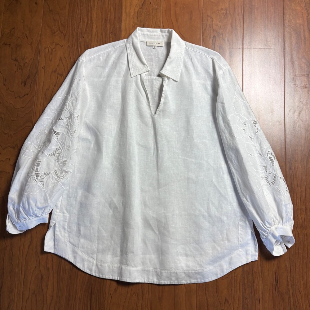 Lafayette 148 New York White Linen Eyelet Sleeve Tunic Top Small